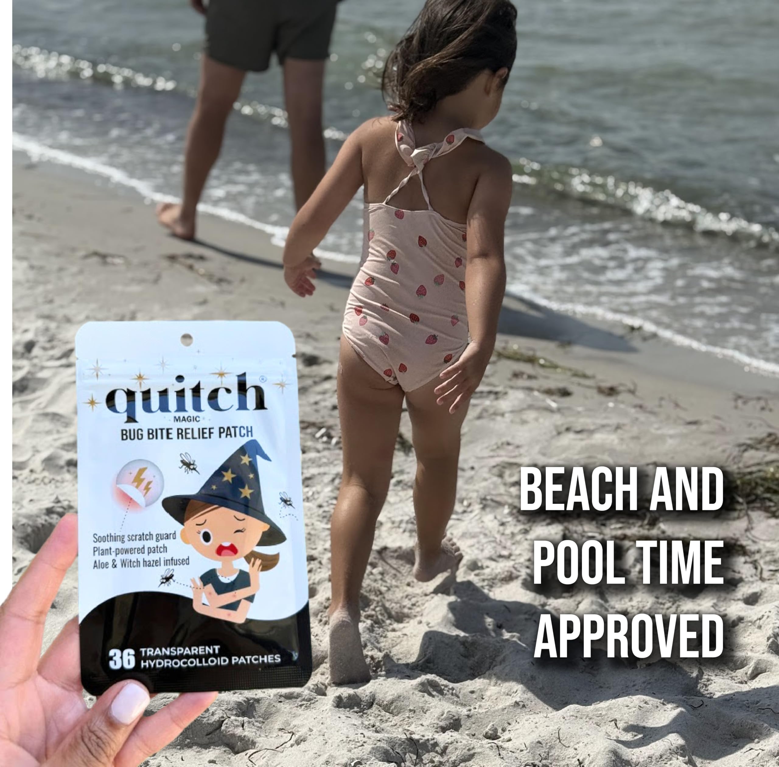 quitch parche aplicado en brazo de niño protegiendo la picadura