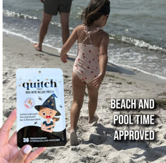 quitch parche aplicado en brazo de niño protegiendo la picadura