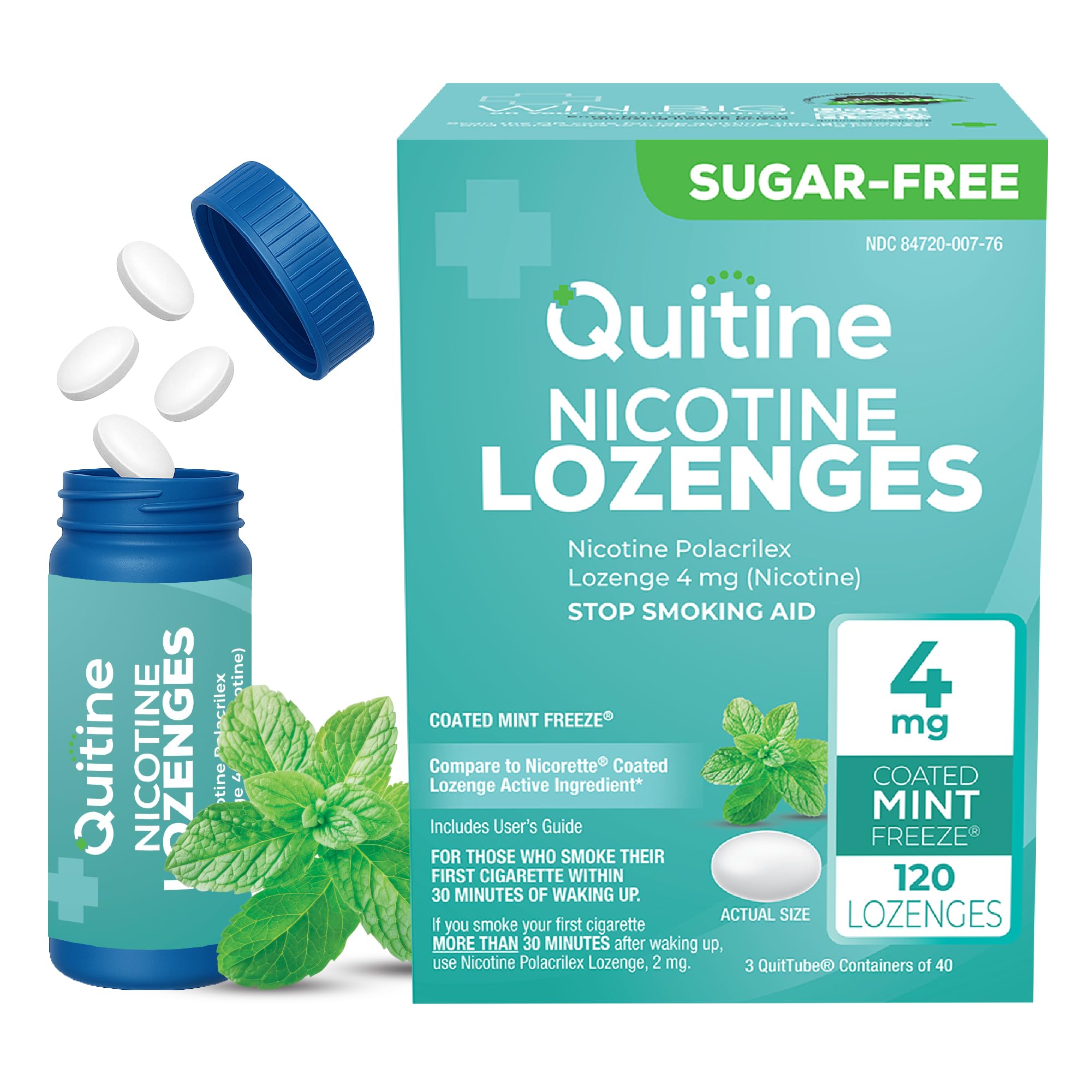 Quitine frasco frontal mostrando 120 pastillas y conveniencia