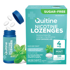 Quitine frasco frontal mostrando 120 pastillas y conveniencia