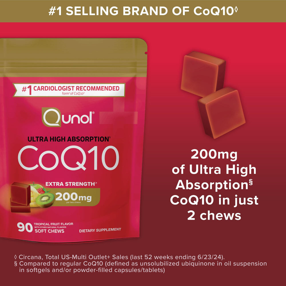 Qunol chicle en mano para mostrar tamaño y facilidad de uso