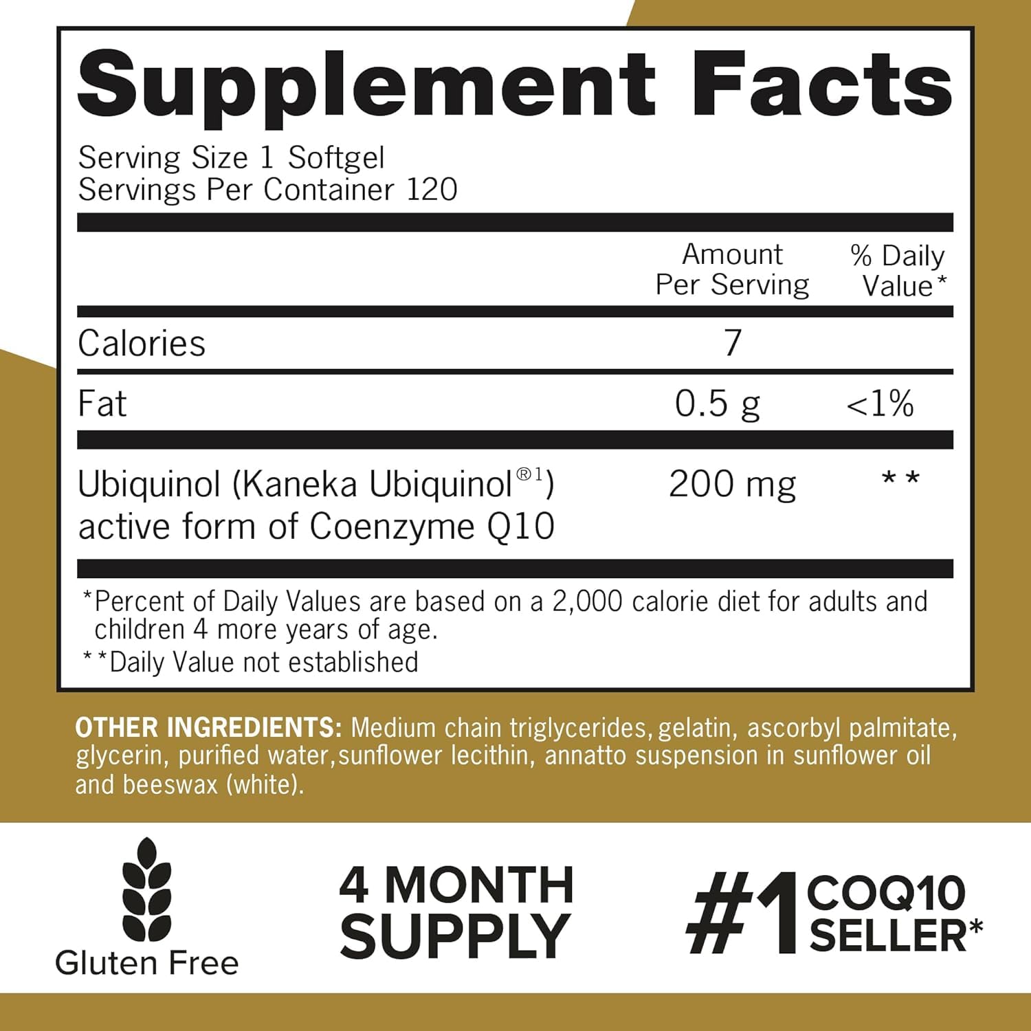 Qunol etiqueta con información nutricional y dosis clara y legible