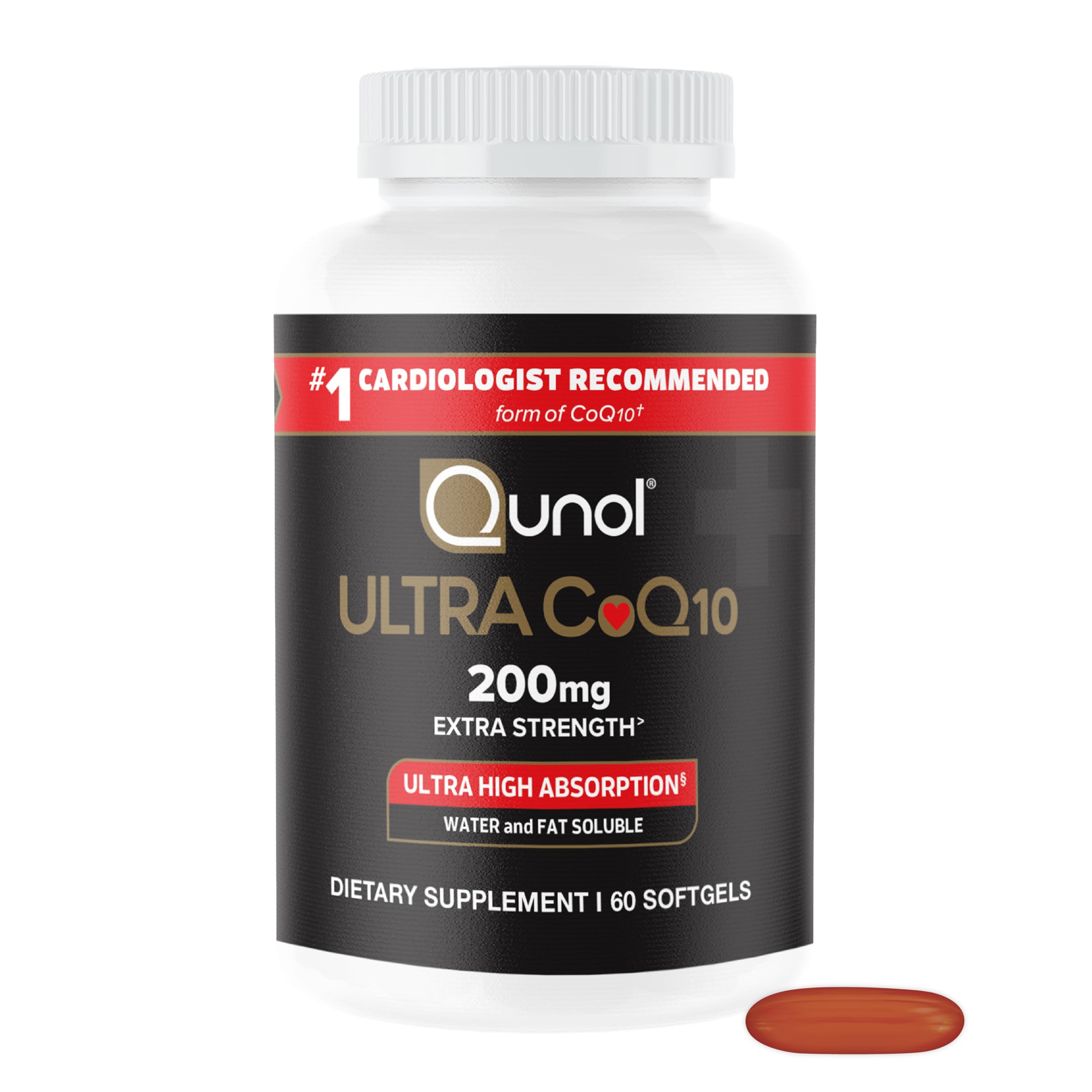 Qunol frasco frontal mostrando la etiqueta y cantidad para confianza