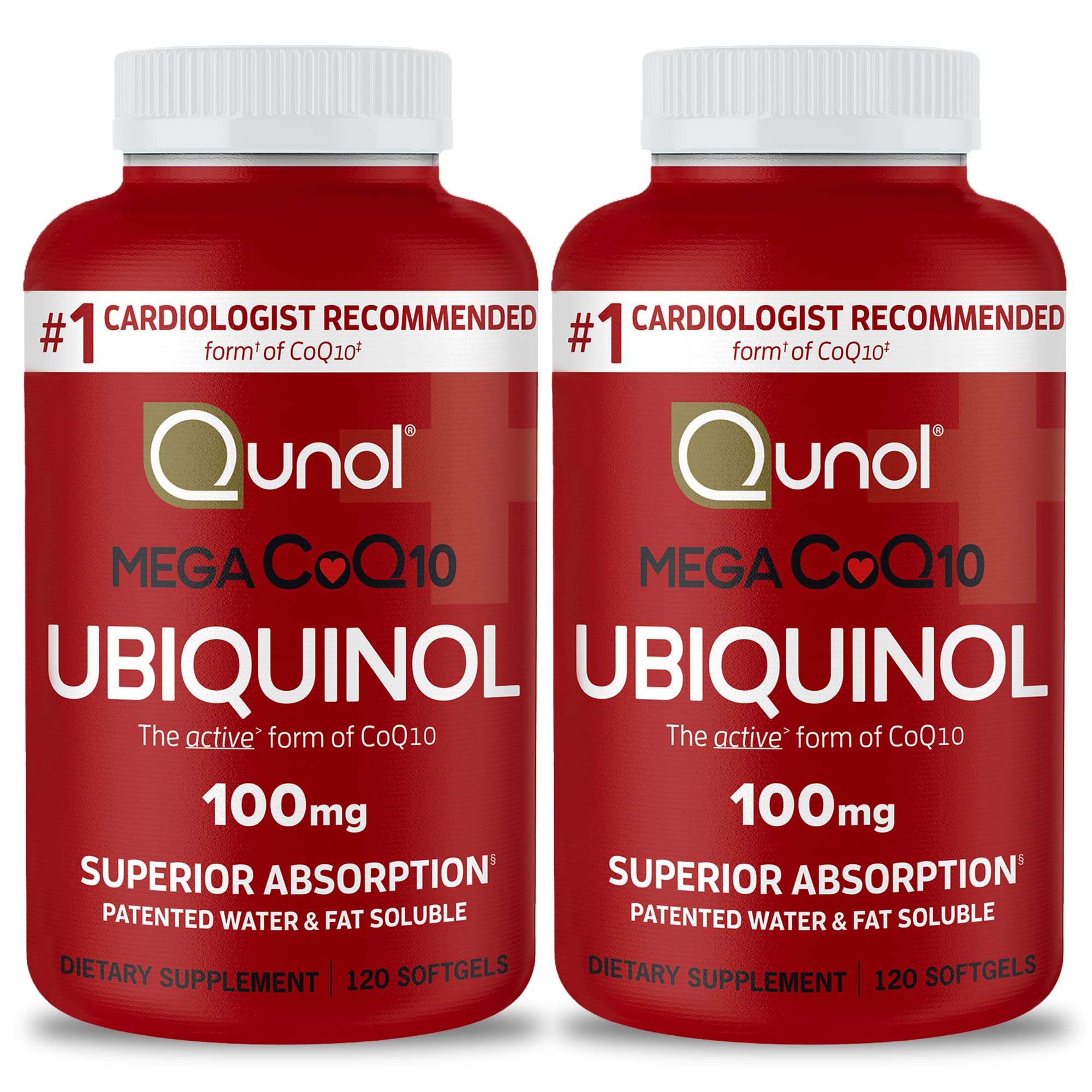 Qunol envase frontal mostrando 240 cápsulas y ventaja de absorción