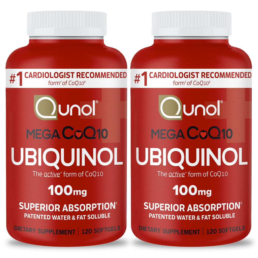 Qunol envase frontal mostrando 240 cápsulas y ventaja de absorción
