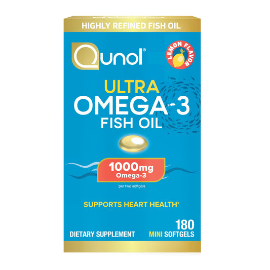 Qunol envase frontal 180 cápsulas, muestra duración y comodidad