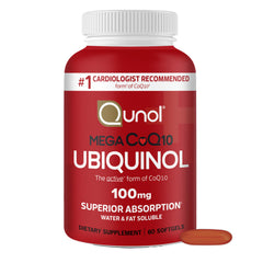 Qunol envase frontal mostrando 60 softgels y diseño claro