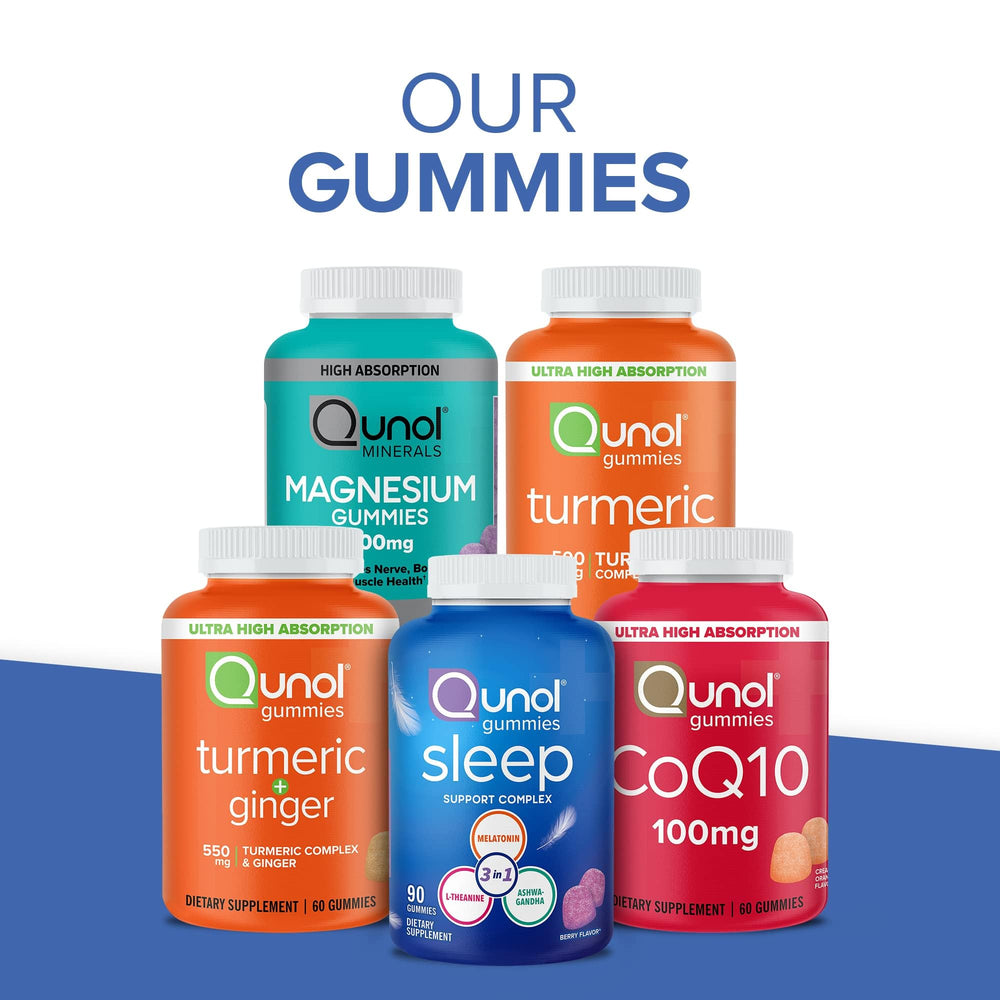 Qunol caja abierta con 90 gomitas, almacenamiento y cantidad