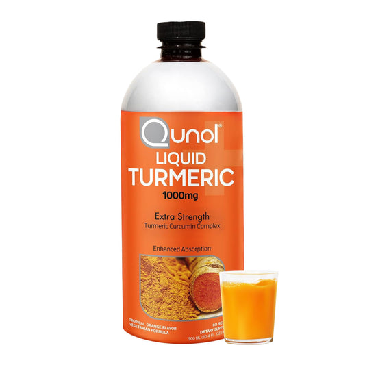 Qunol botella frontal que muestra la concentración 1000 mg y 60 tomas