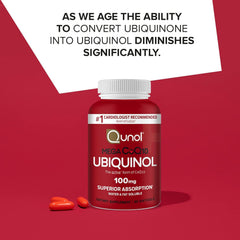 Etiqueta Qunol con información nutricional y ventaja de 100 mg
