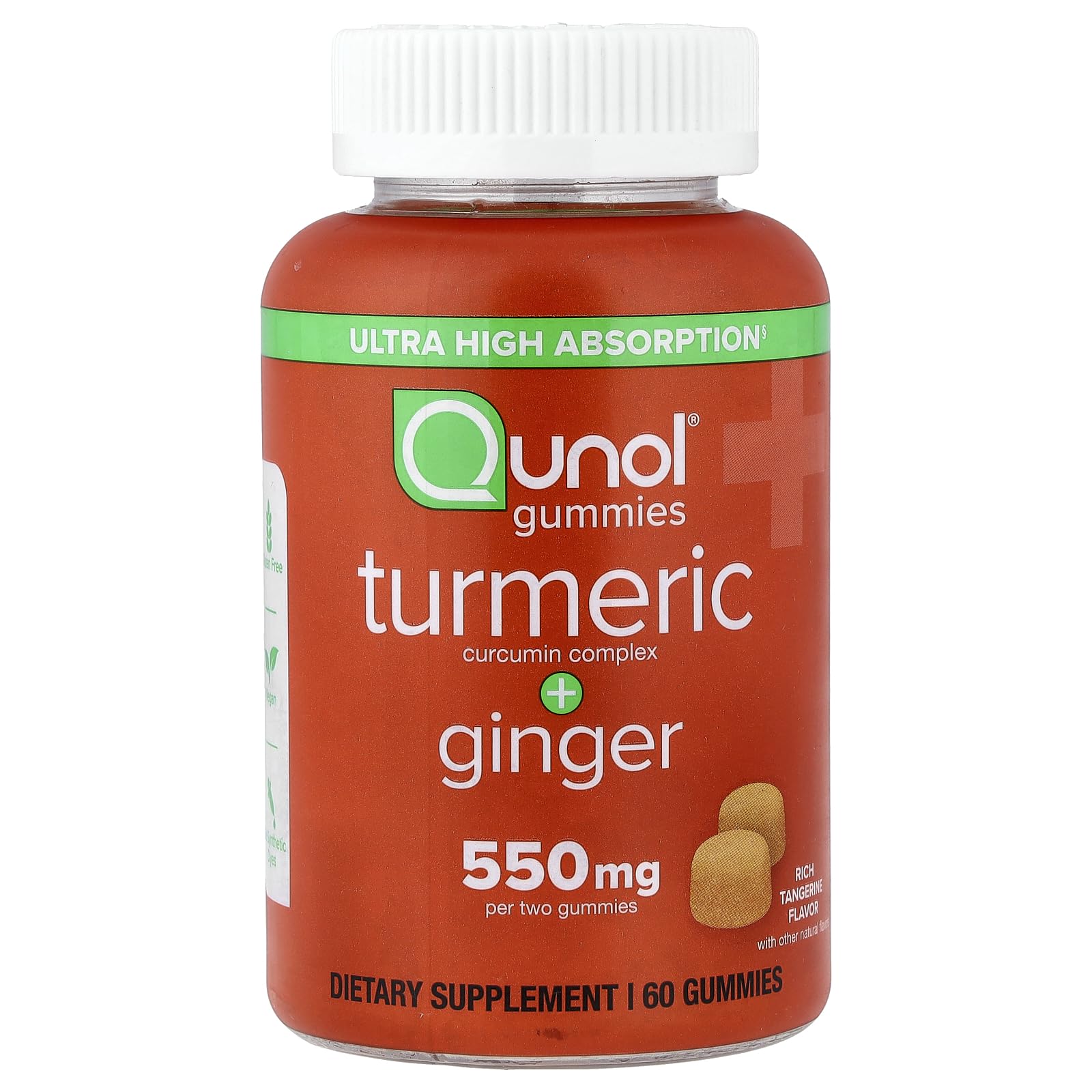 Qunol envase frontal de gomitas con sabor mandarina y alta absorción