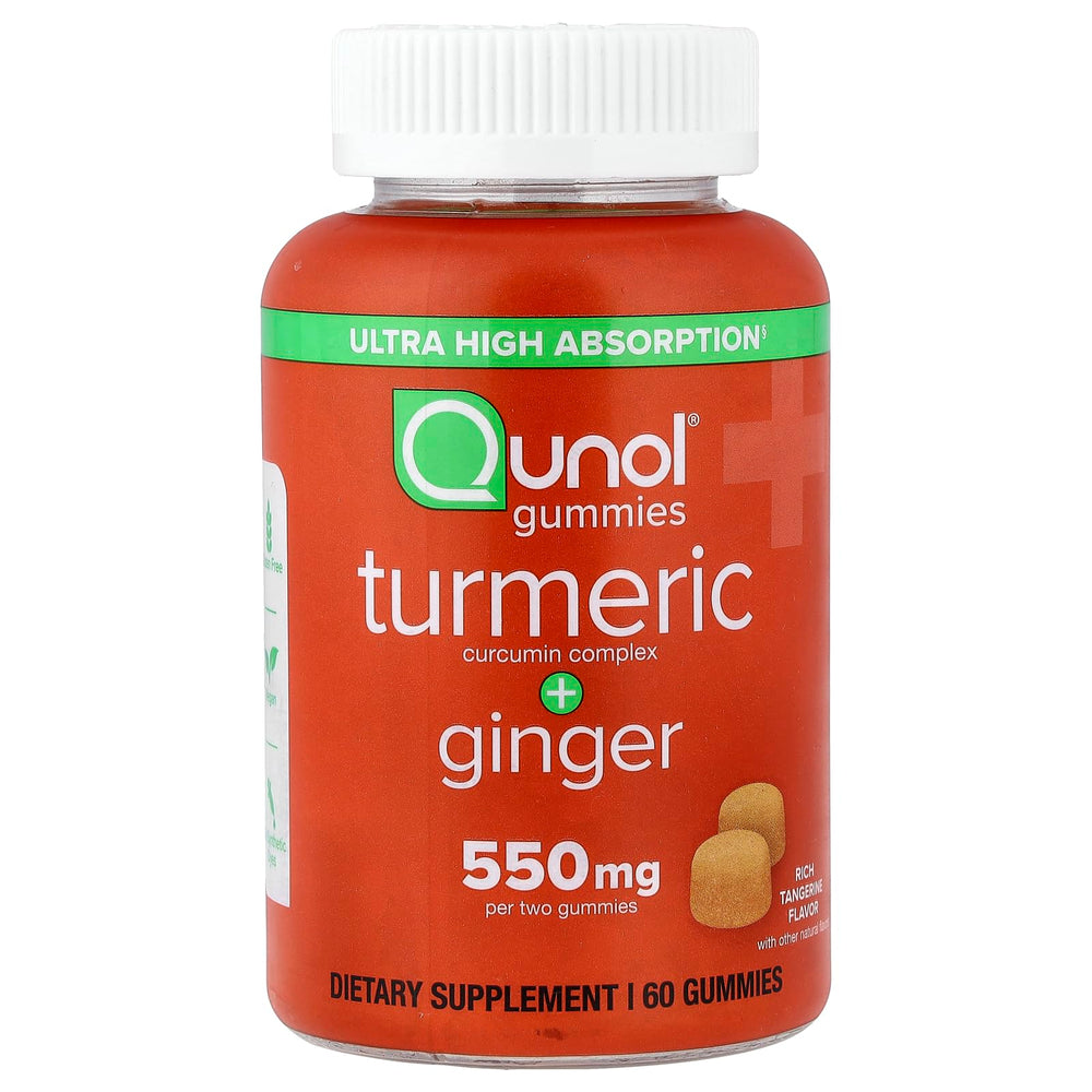 Qunol envase frontal de gomitas con sabor mandarina y alta absorción