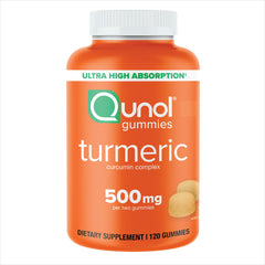 Qunol gomita frente mostrando frasco y beneficio de sabor agradable