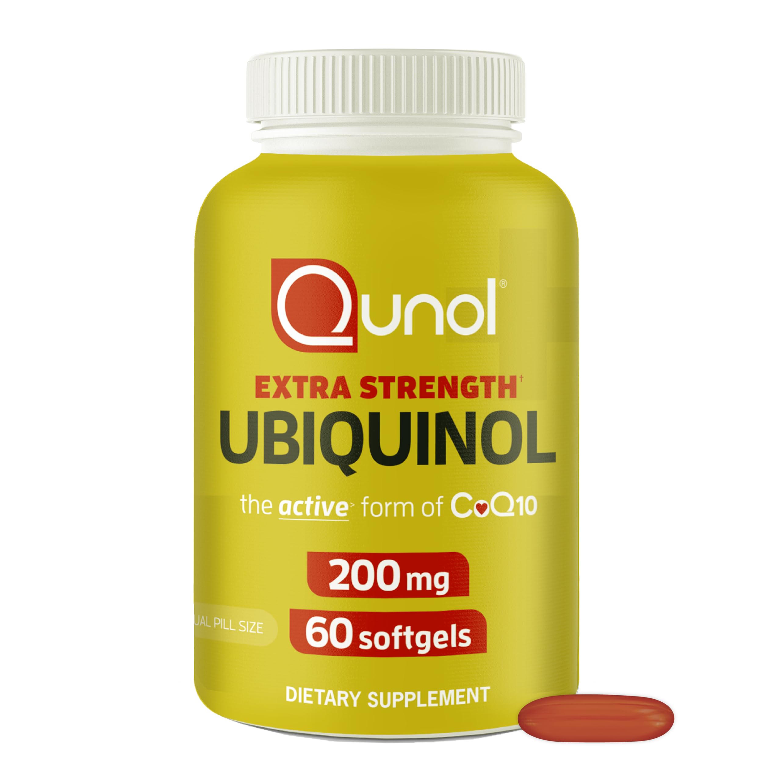 Qunol envase frontal que muestra 200 mg y 60 softgels, confianza visual