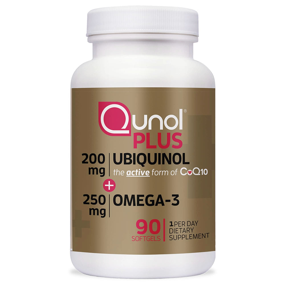 Qunol frasco frontal con etiqueta clara y beneficios visibles