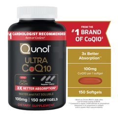 Softgel Qunol en mano demostrando tamaño cómodo para dosis diaria