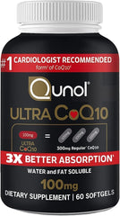 Qunol envase frontal mostrando 60 cápsulas y beneficio absorción