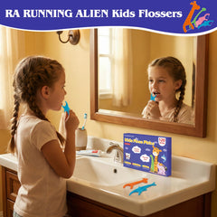RA RUNNING ALIEN comparación de tamaño del flosser junto a una moneda para mostrar escala adecuada para niños