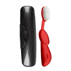 RADIUS cepillo frontal rojo mostrando diseño ergonómico y agarre cómodo