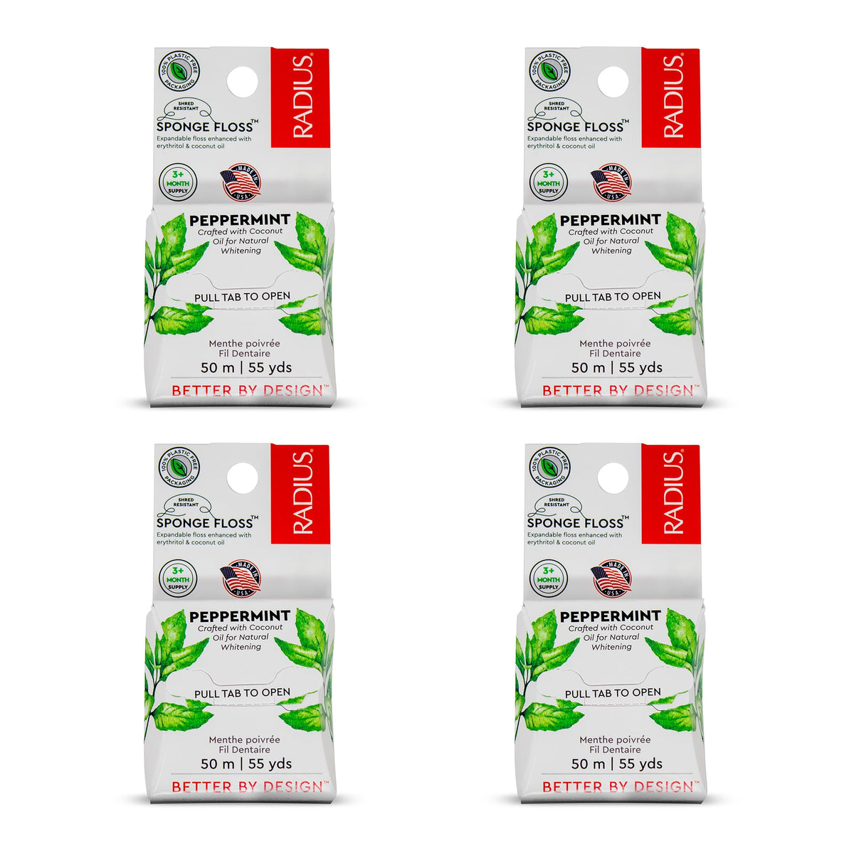 RADIUS pack frontal mostrando cuatro rollos y beneficio sin plástico