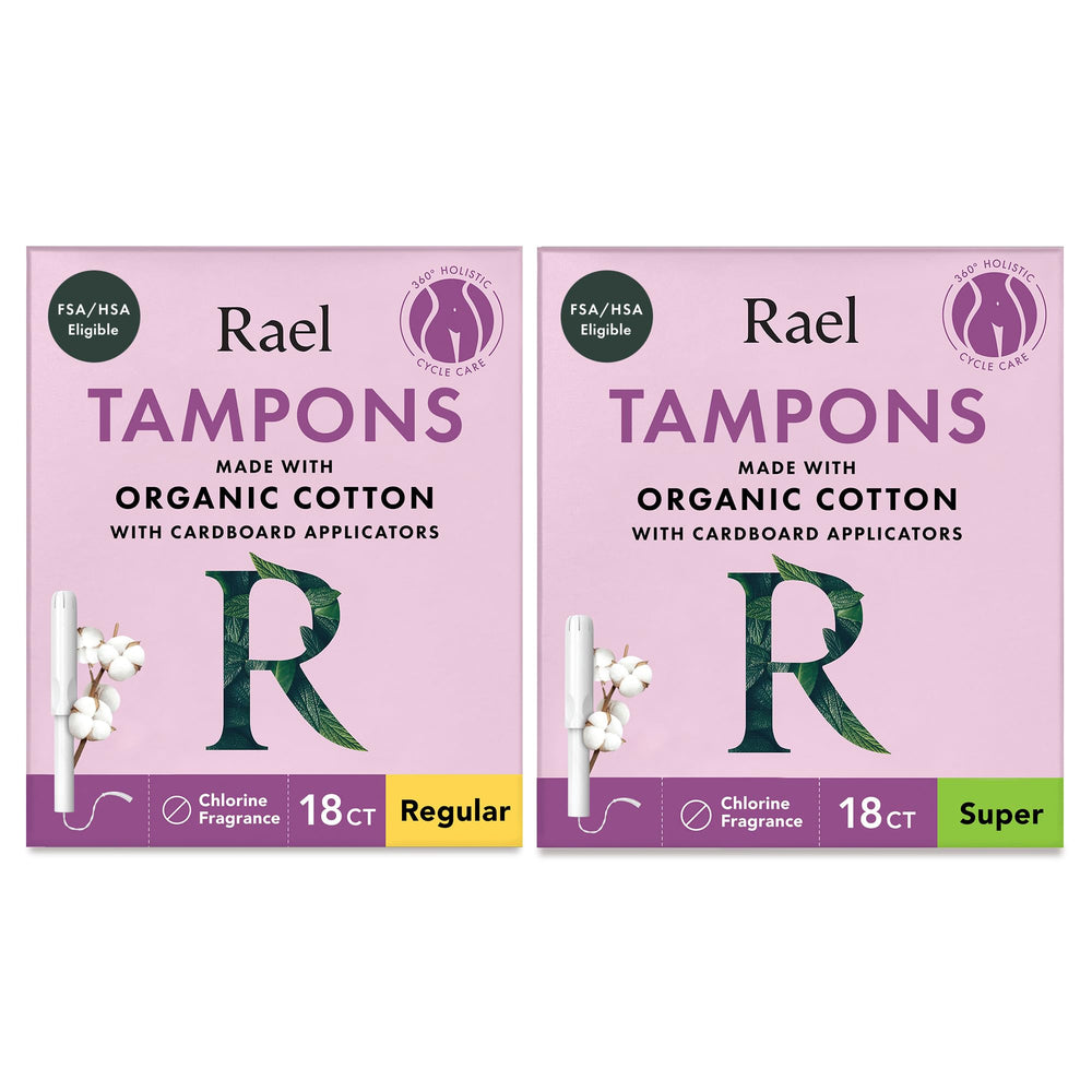 Rael paquete frontal mostrando 36 tampones y beneficios ecológicos