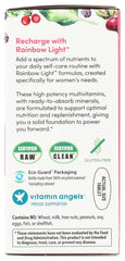Detalle del listado de nutrientes en el envase Rainbow Light, ayudando a ver ingredientes clave claramente.