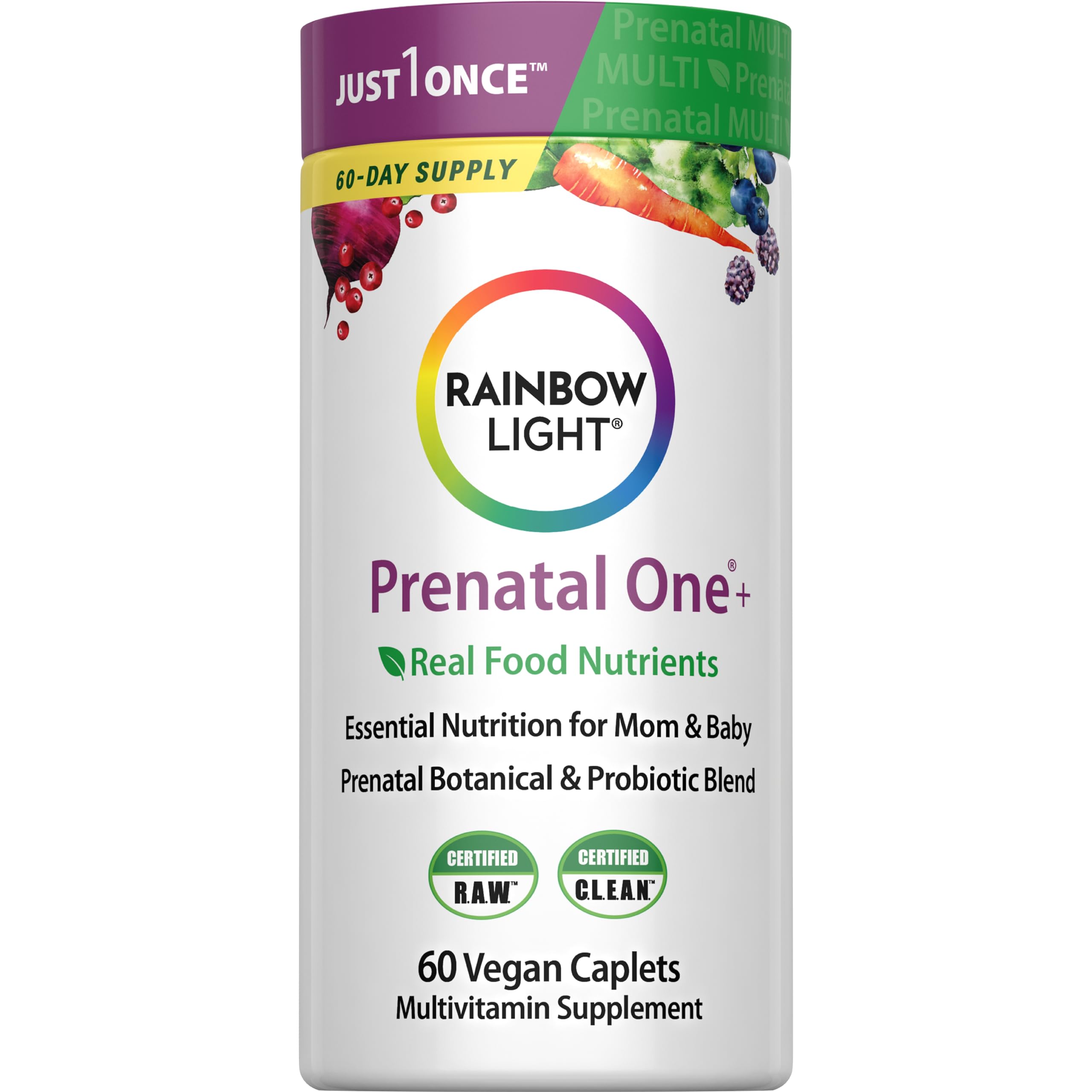 Rainbow Light envase frontal Prenatal One mostrando diseño y beneficio nutricional