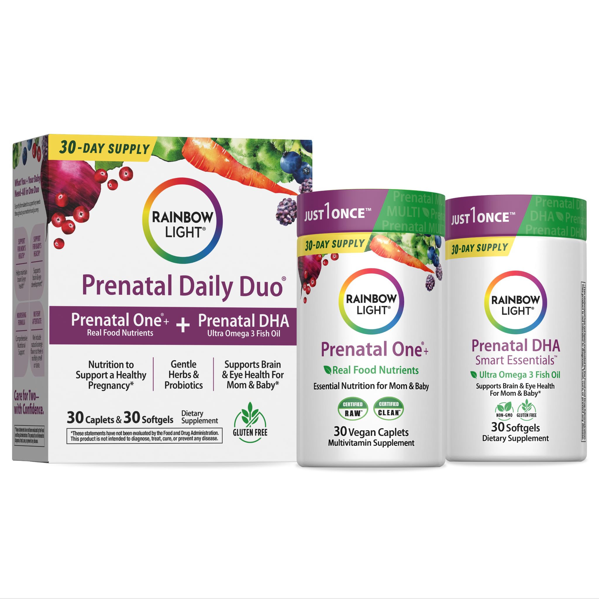 Rainbow Light embalaje frontal del kit prenatal mostrando contenido y beneficios