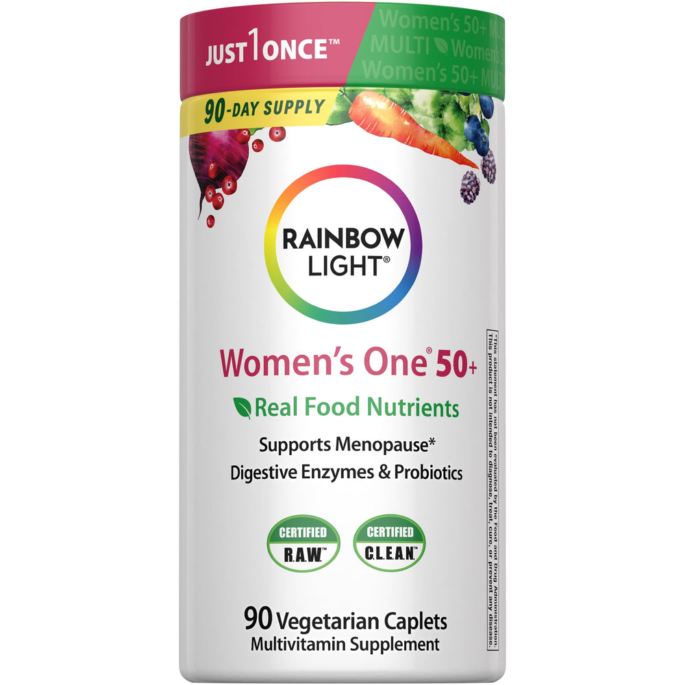 Rainbow Light envase frontal que muestra el producto y conveniencia diaria