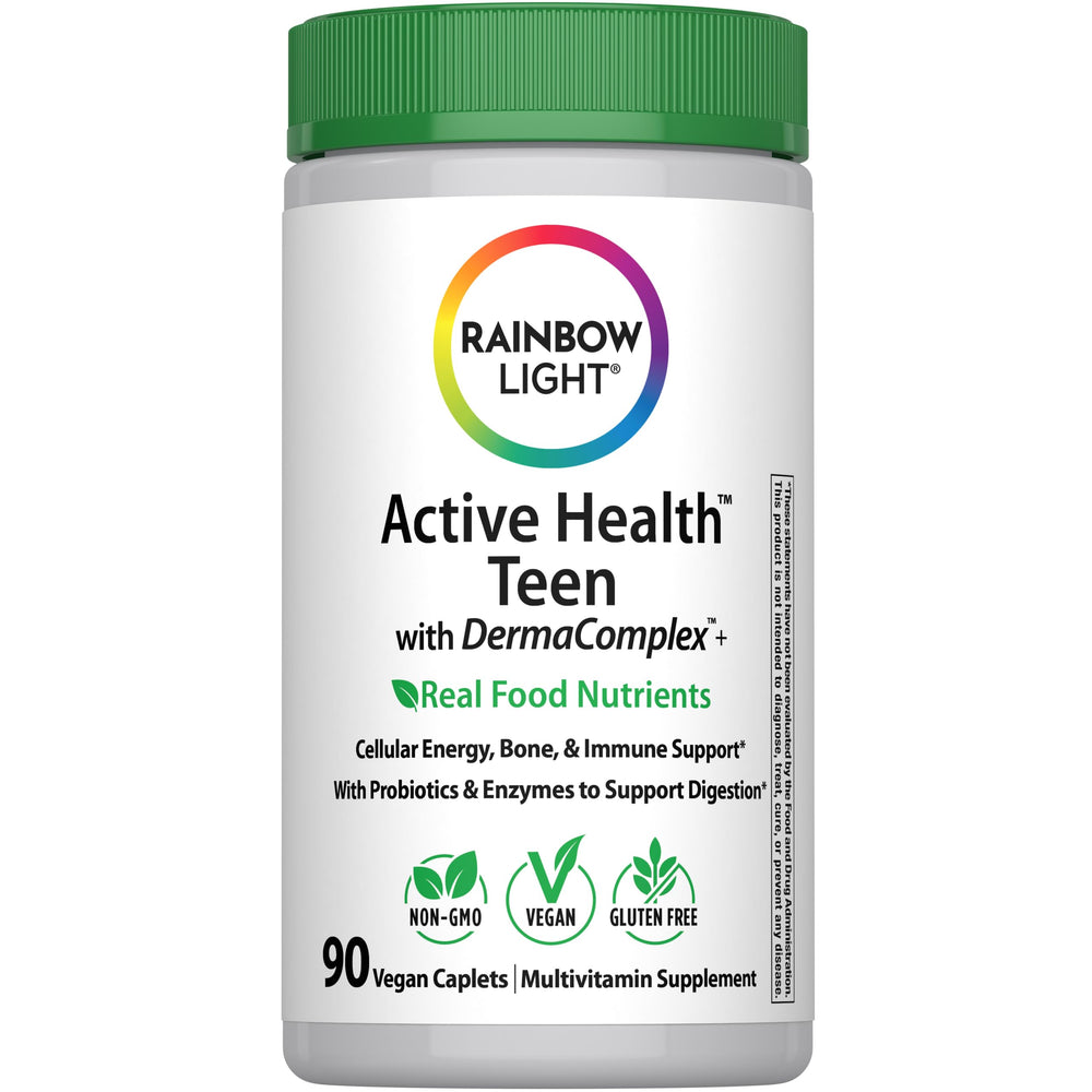 Rainbow Light frente del envase mostrando 90 caplets y afirmando soporte diario