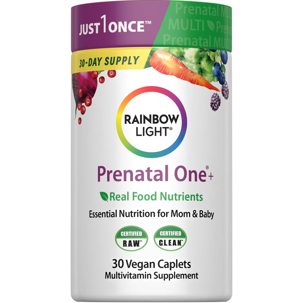 Rainbow Light envase frontal mostrando caplets y beneficios diarios