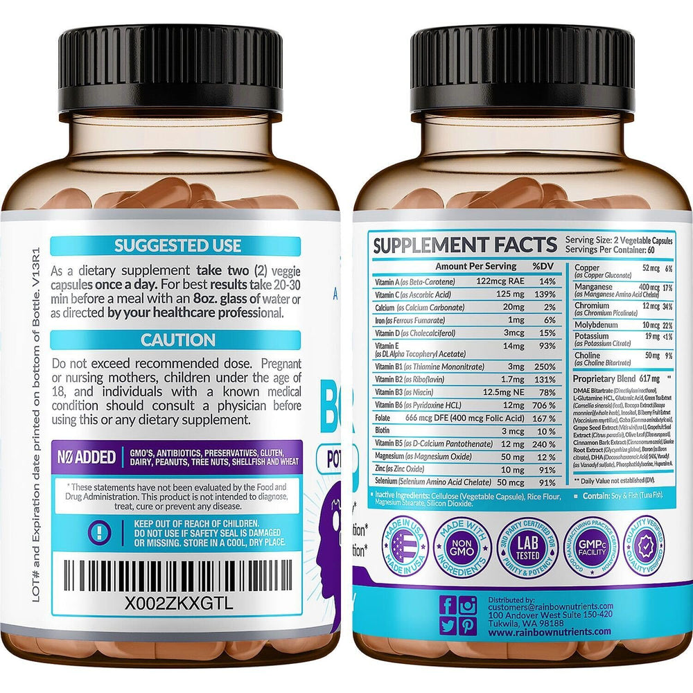 Rainbow Nutrients extractos como Bacopa y DMAE en primer plano mostrando origen natural