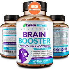 Rainbow Nutrients frasco al frente mostrando 120 cápsulas y claridad
