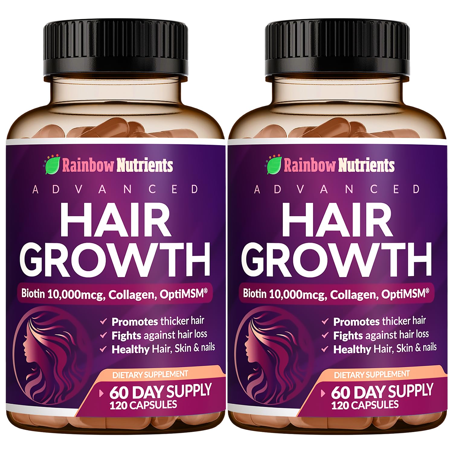 Rainbow Nutrients frente del empaque mostrando doble frasco y beneficios visibles