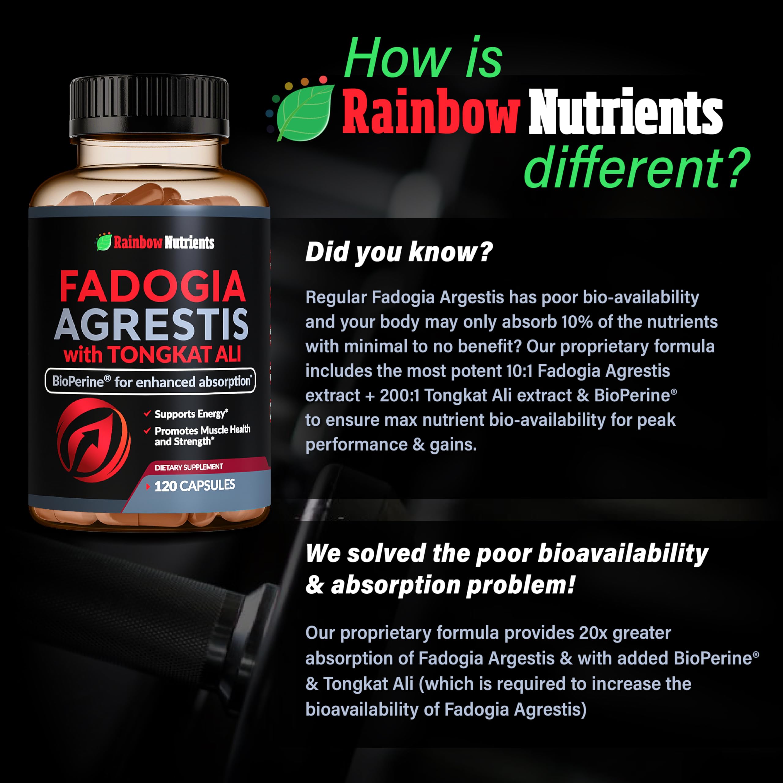 Rainbow Nutrients producto junto a equipo de entrenamiento mostrando uso