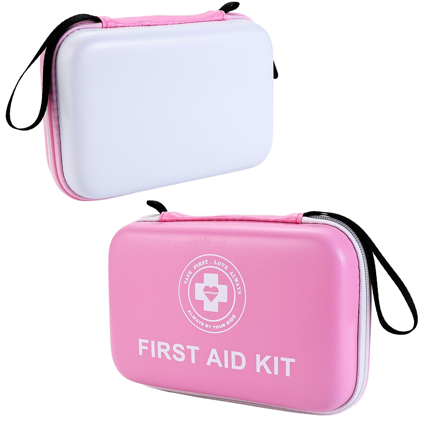 Raismile estuche frontal rosa y blanco mostrando portabilidad y diseño moderno