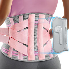 Rakiie vista frontal de la faja rosa mostrando ajuste y forma ergonómica para soporte