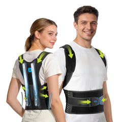 Rakiie vista frontal del corrector mostrando su ajuste ergonómico y soporte