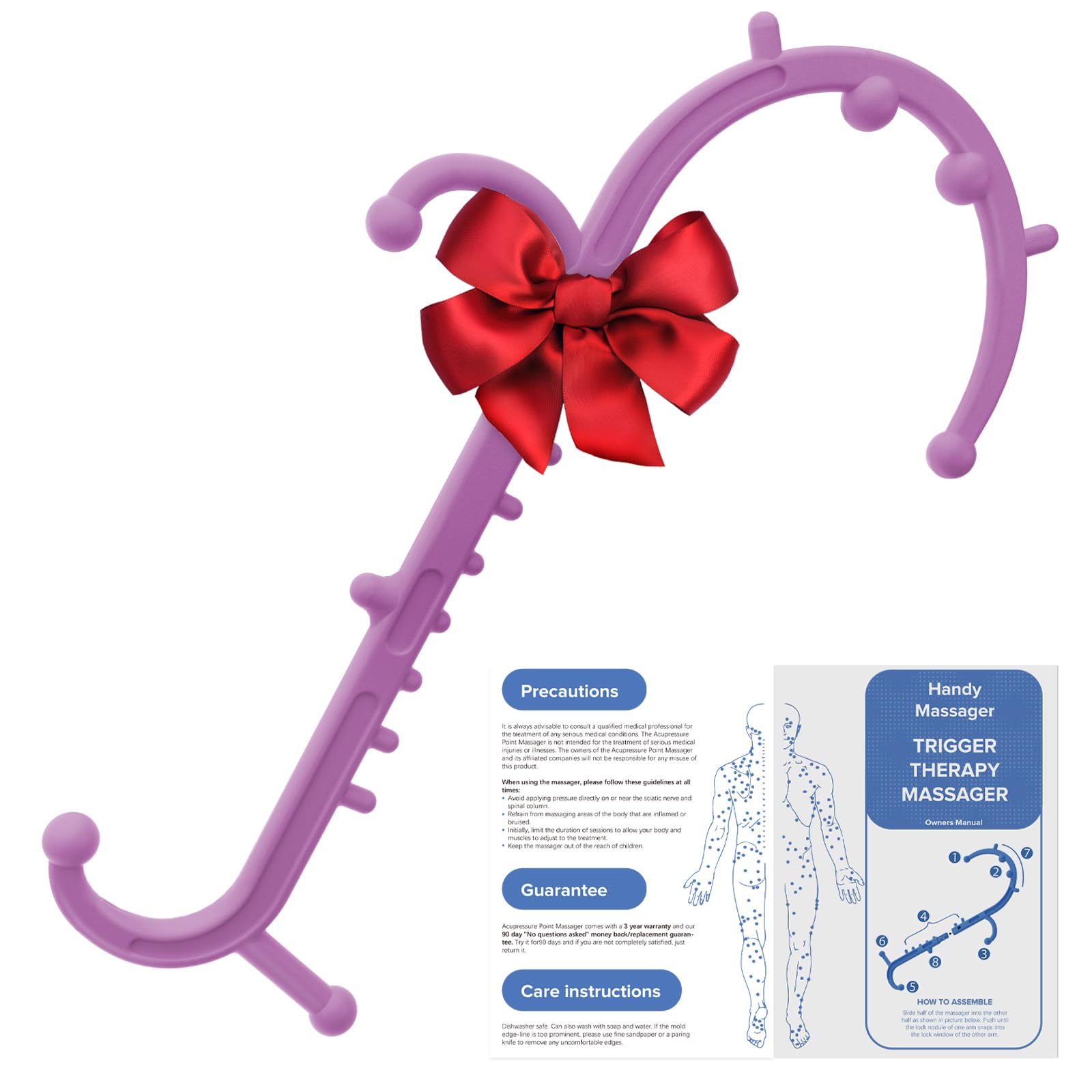 Ranarose masajeador frontal mostrando diseño ergonómico y alcance eficaz