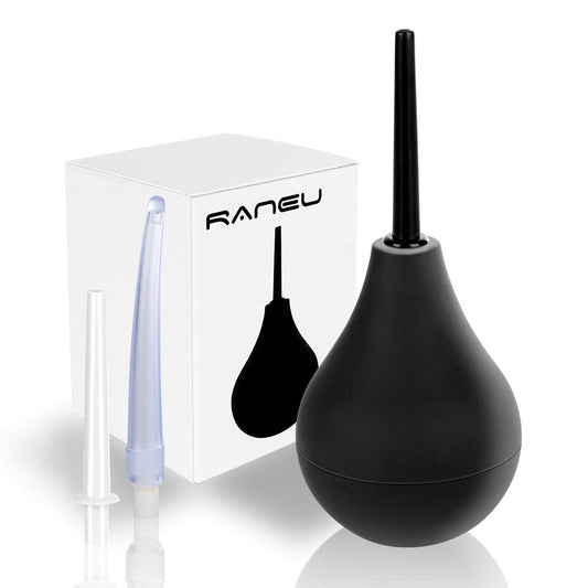 RANEU vista frontal del kit mostrando bulbo y tres boquillas para higiene íntima beneficios limpieza
