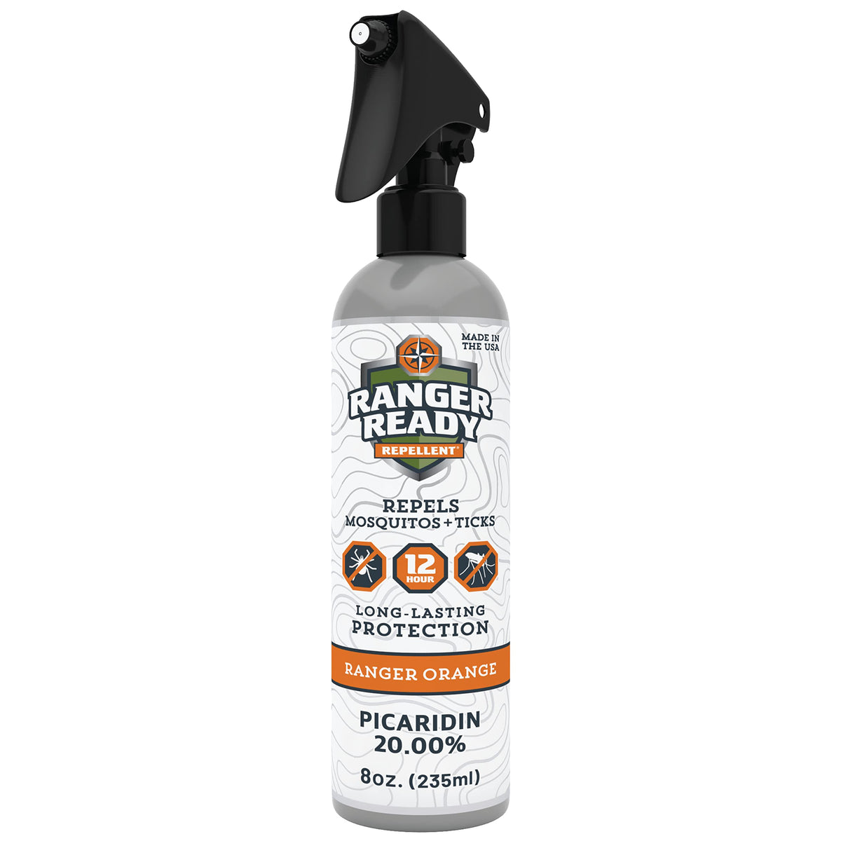 Ranger Ready frontal del producto mostrando envase y aroma naranja, protege sin DEET