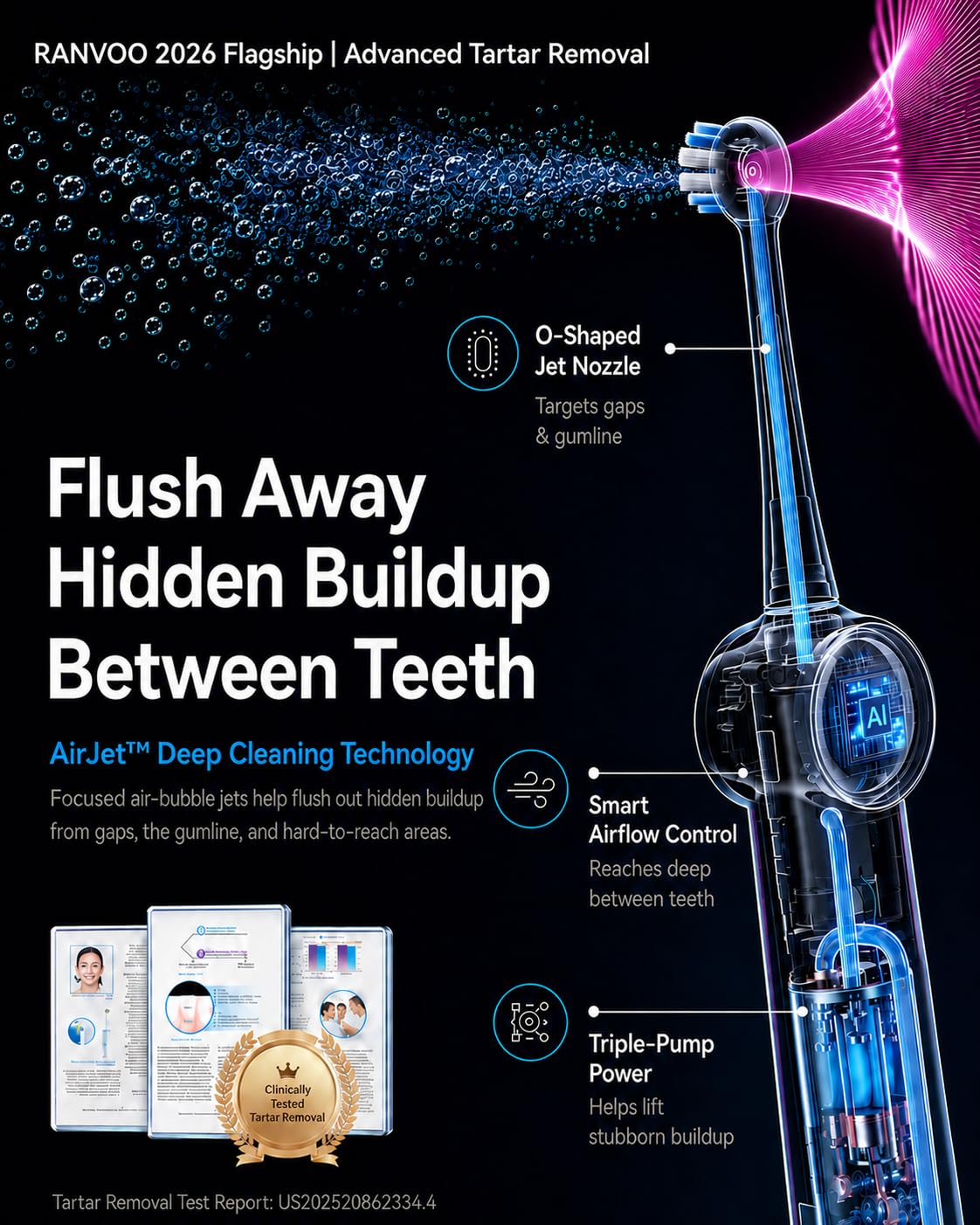 RANVOO AirJet X5 cerdas DuPont ultrafinas para limpieza entre dientes