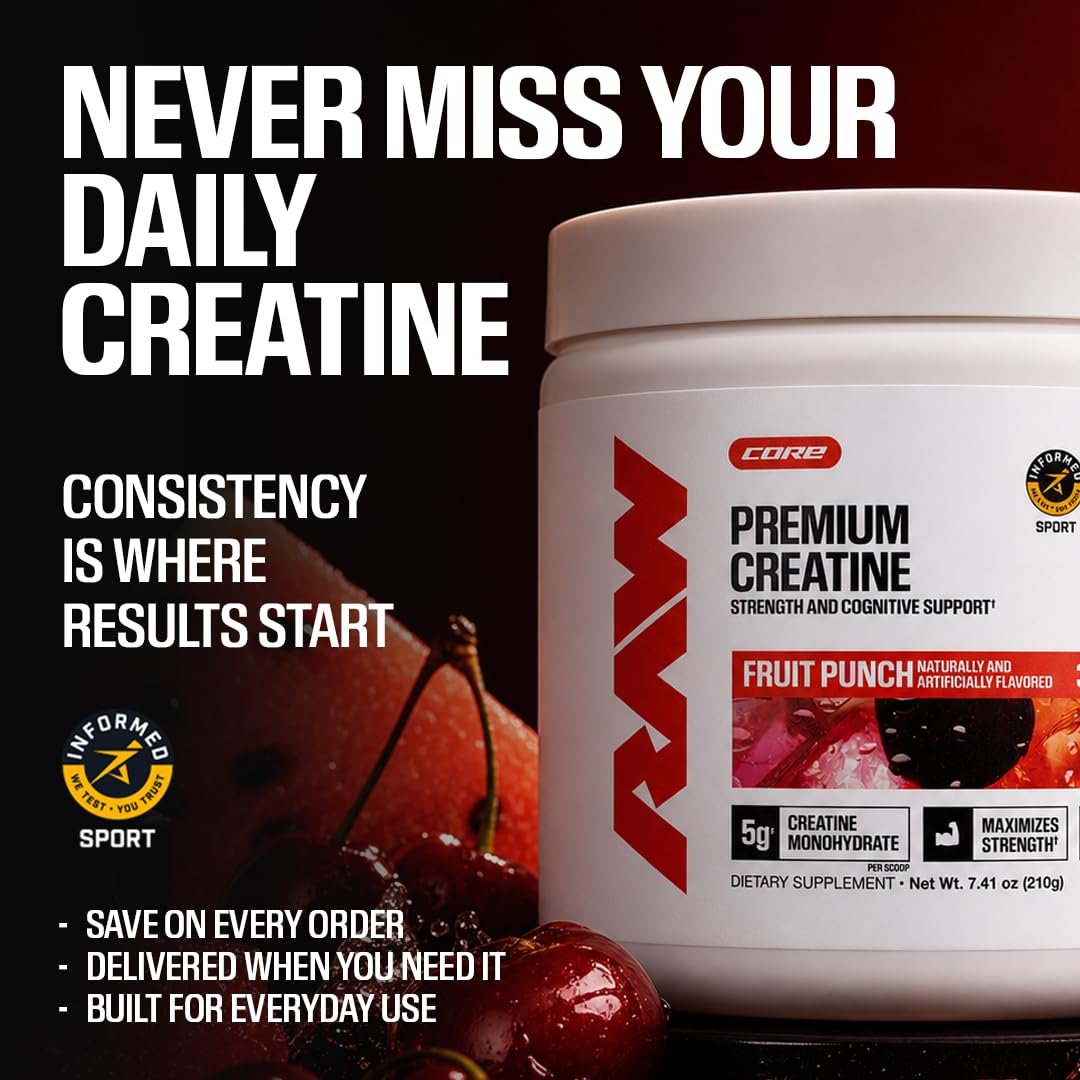 RAW creatina en ambiente de gimnasio junto a botella, ideal para rutinas intensas