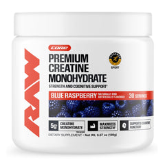 RAW envase frontal mostrando cretina frambuesa azul y claridad del producto