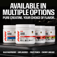 RAW creatine etiqueta con certificación Informed Sport y control de calidad