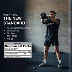 RAW Creatine etiqueta con ingredientes y certificación Informed‑Sport