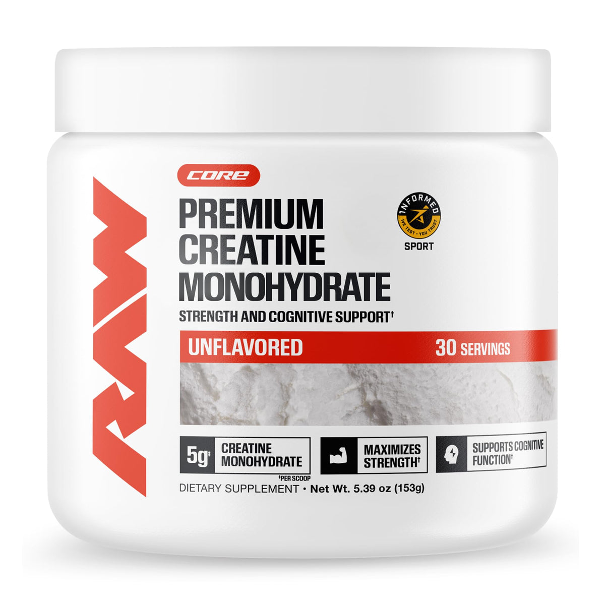RAW envase frontal mostrando sello de pureza y 30 porciones