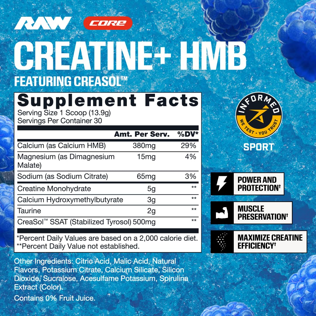 RAW polvo de creatina textura fina, mezcla fácil y disolución rápida