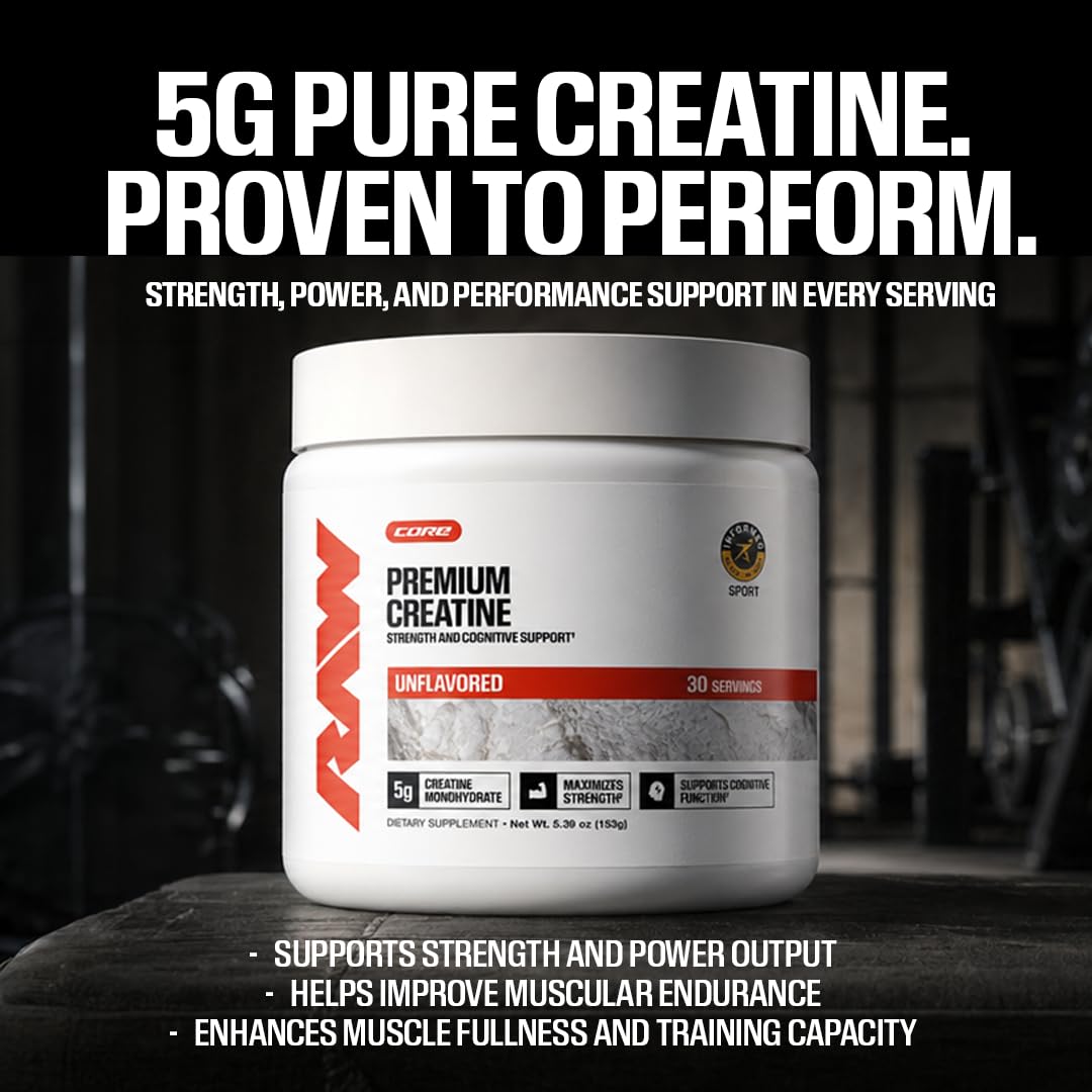 RAW creatine textura de polvo micronizado que facilita mezcla y absorción