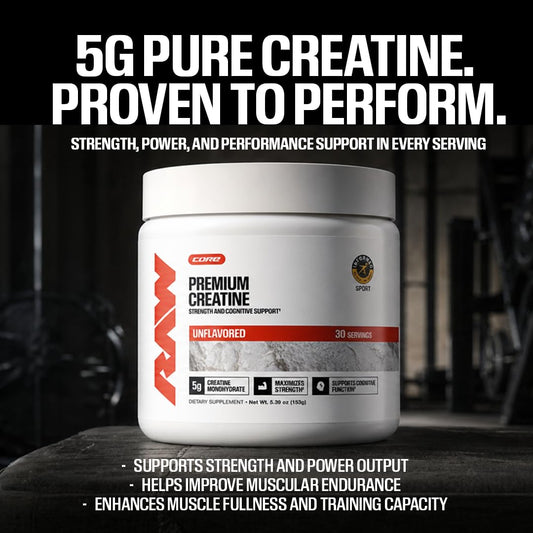 RAW creatine textura de polvo micronizado que facilita mezcla y absorción